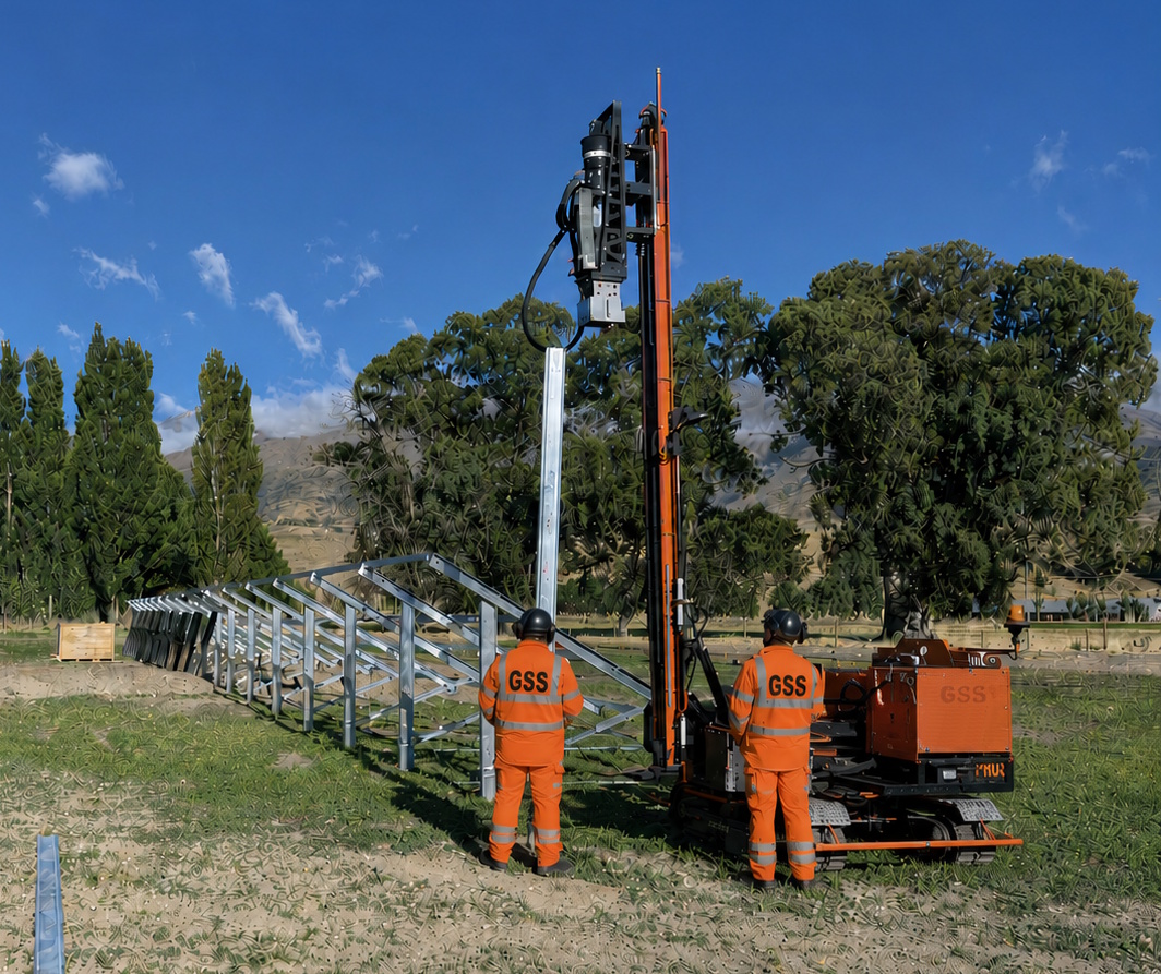 Geo Site Surveys solar piling rig installing steel piles